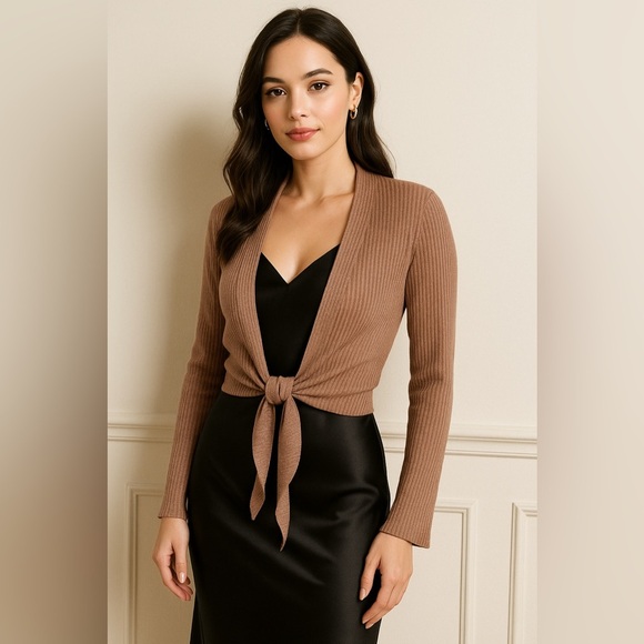 Wishlist Brown Cardigan Open Tie Front Small NWOT - Picture 6 of 6